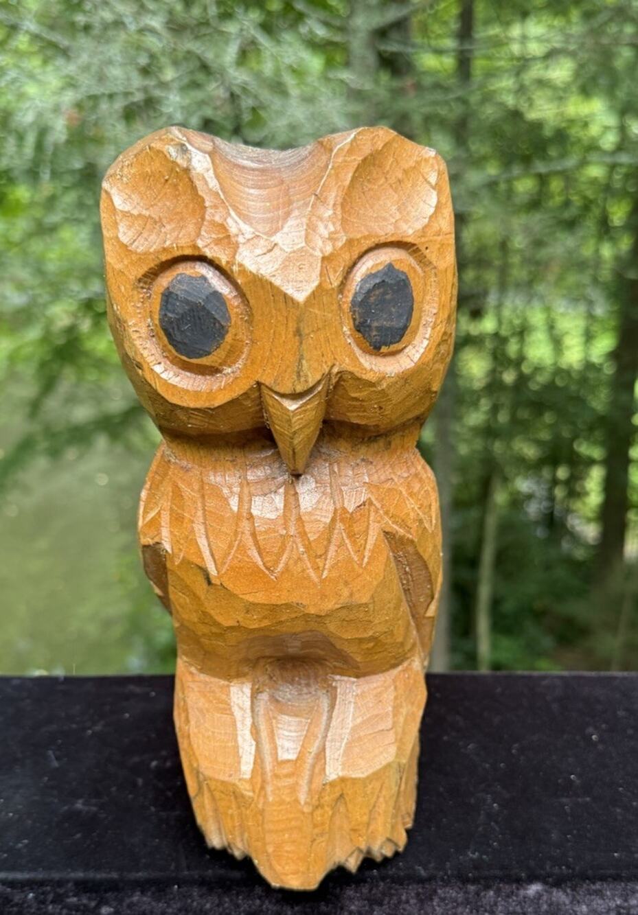 Lovely Vintage 1960’s MCM Hand Carved Wooden Owl Figure Wood Carving